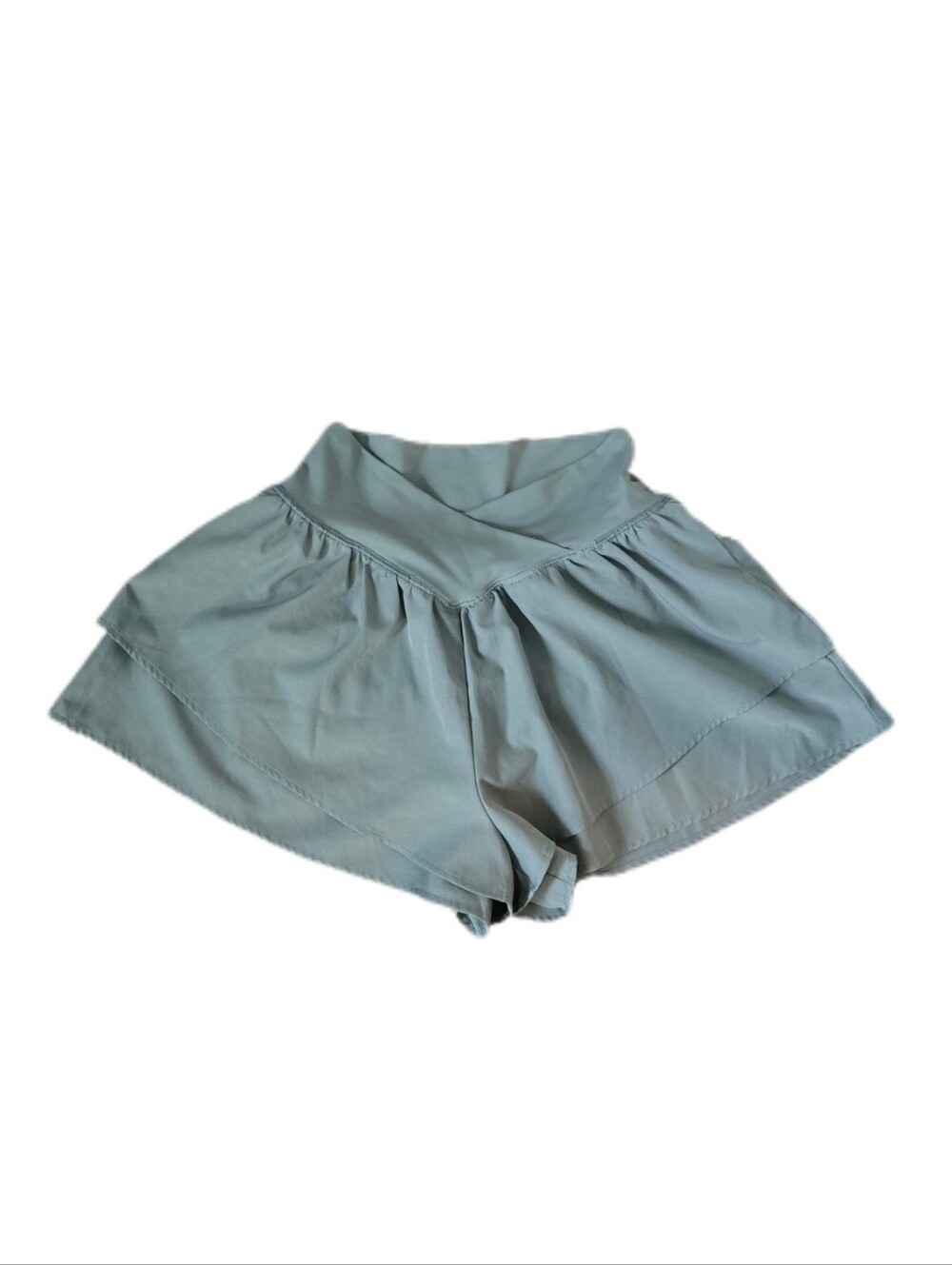 High-Waist Layered Light Sage Shorts